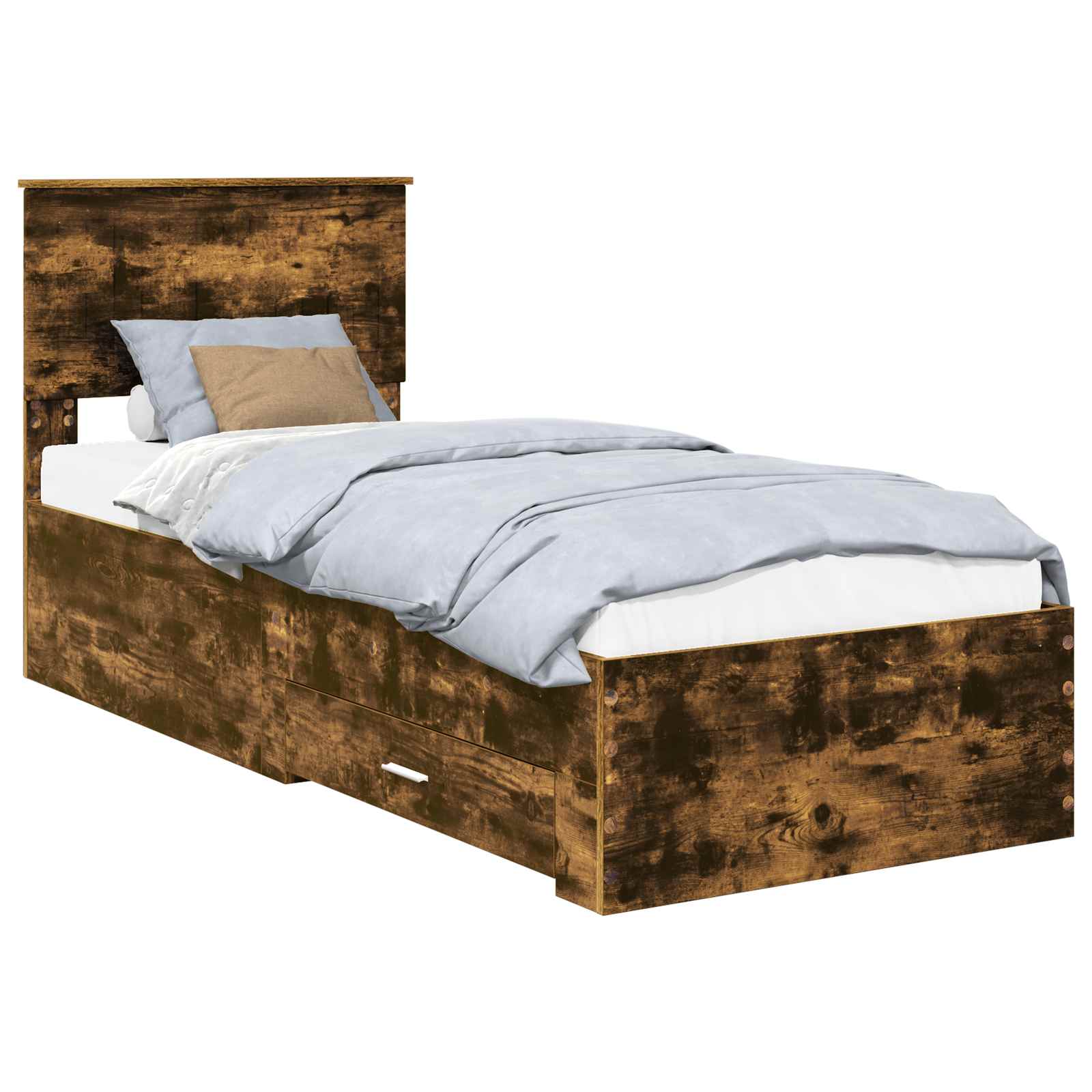 vidaXL Ramka łóżka Z zagłówkiem Wędzone dąb i srebro 75 x 190 cm