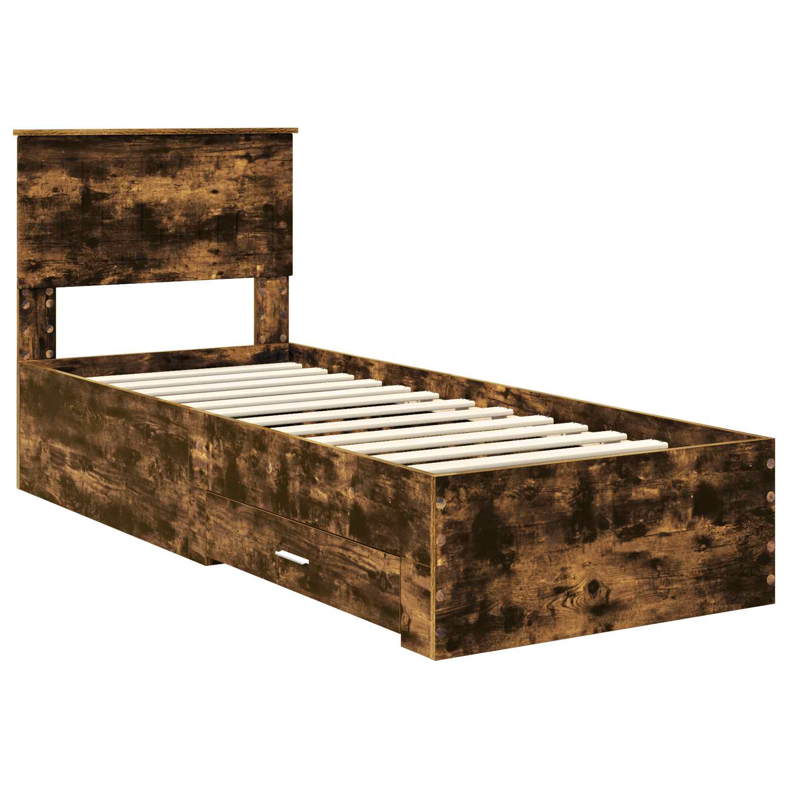 vidaXL Ramka łóżka Z zagłówkiem Wędzone dąb i srebro 75 x 190 cm