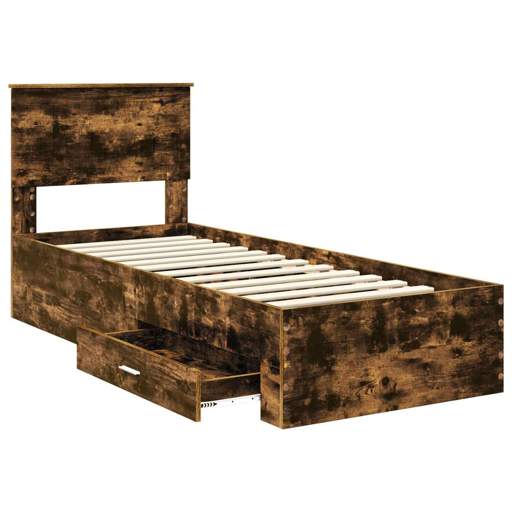 vidaXL Ramka łóżka Z zagłówkiem Wędzone dąb i srebro 75 x 190 cm