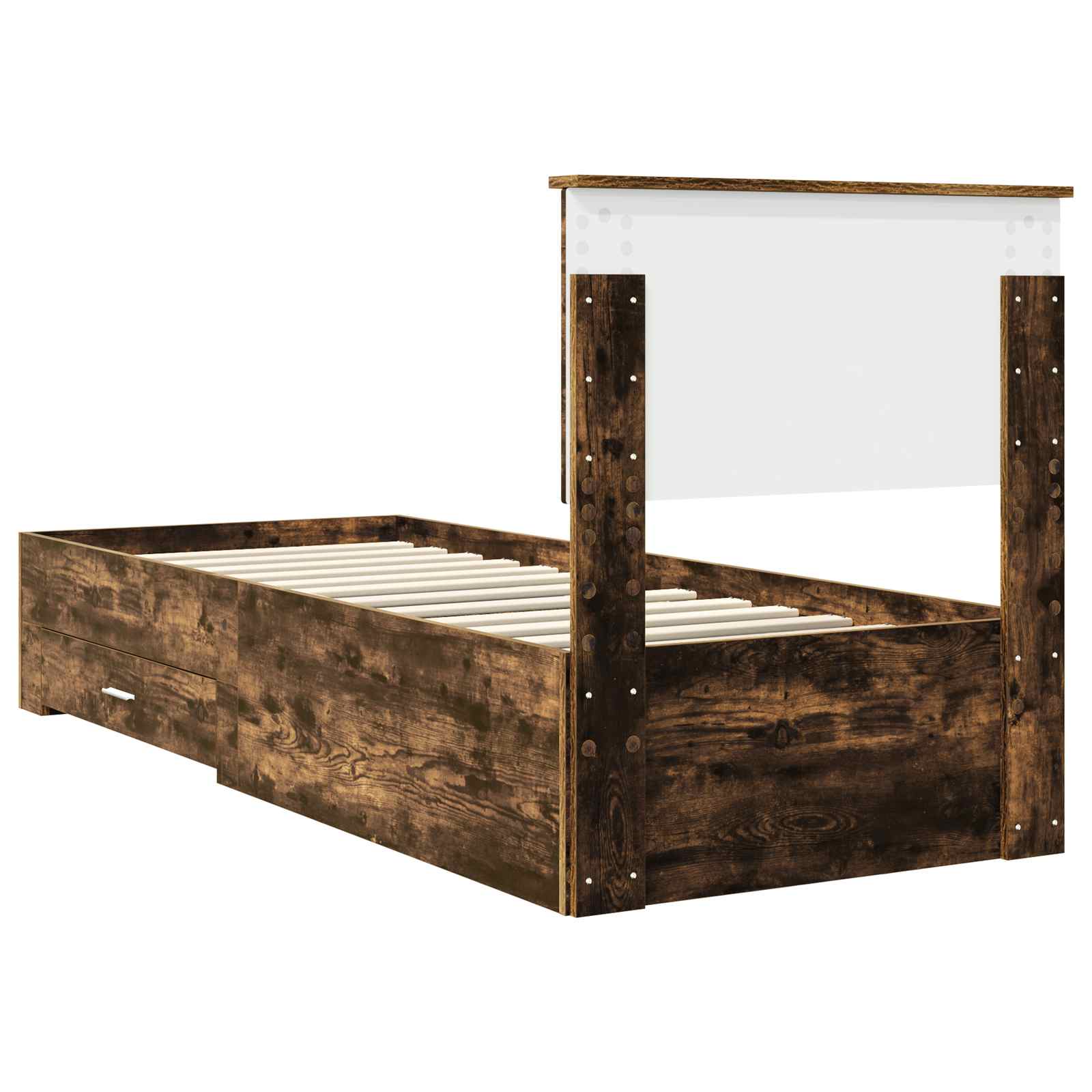 vidaXL Ramka łóżka Z zagłówkiem Wędzone dąb i srebro 75 x 190 cm