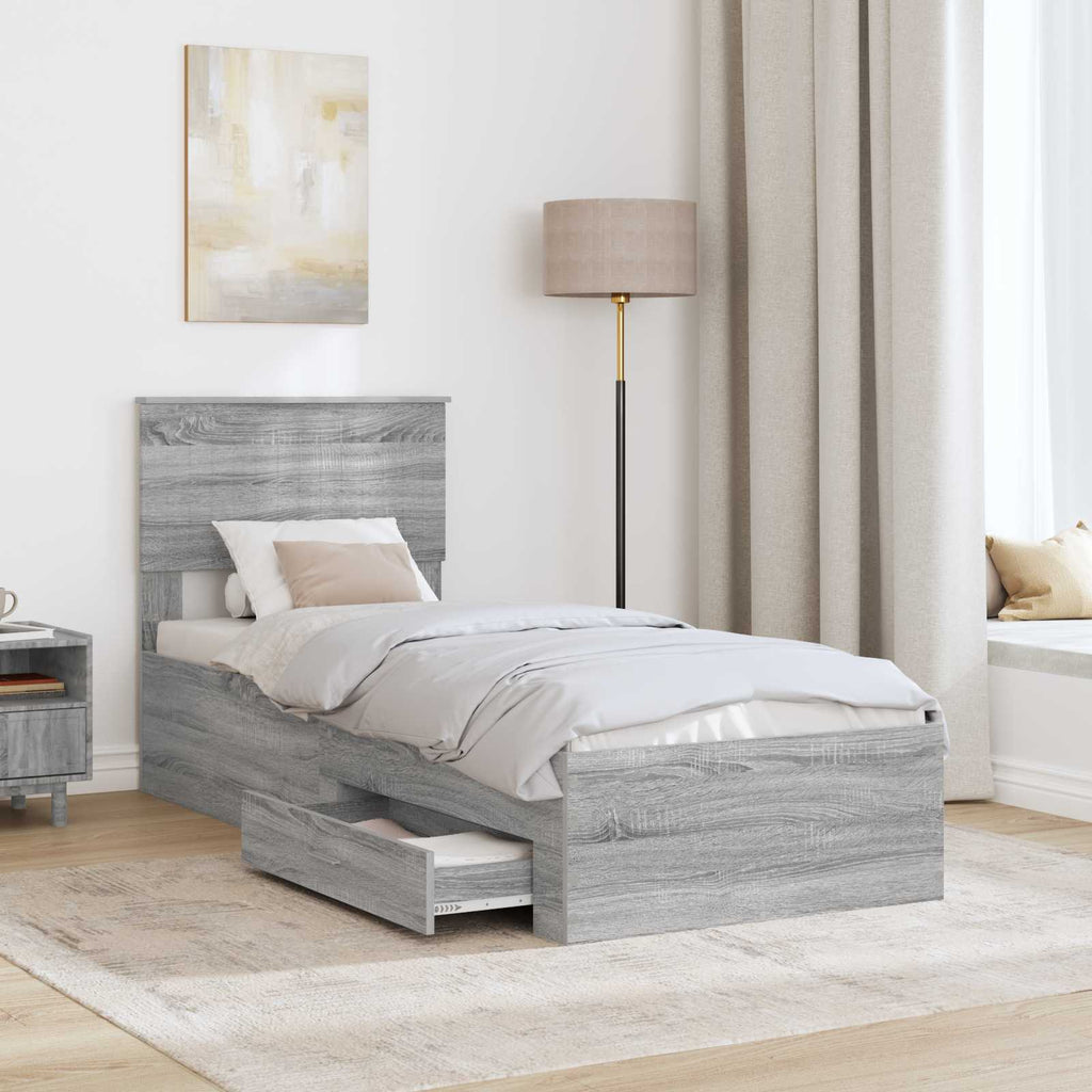 vidaXL Ramka łóżka Z zagłówkiem Szary Sonoma i srebro 75 x 190 cm