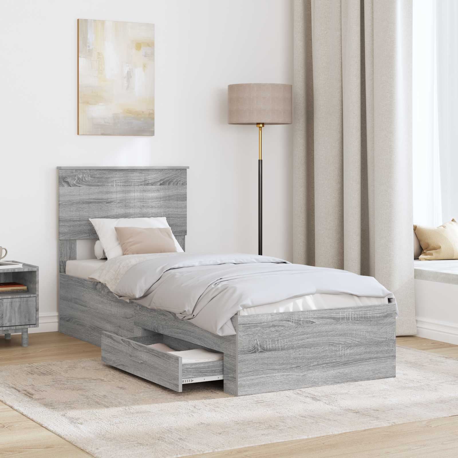 vidaXL Ramka łóżka Z zagłówkiem Szary Sonoma i srebro 75 x 190 cm