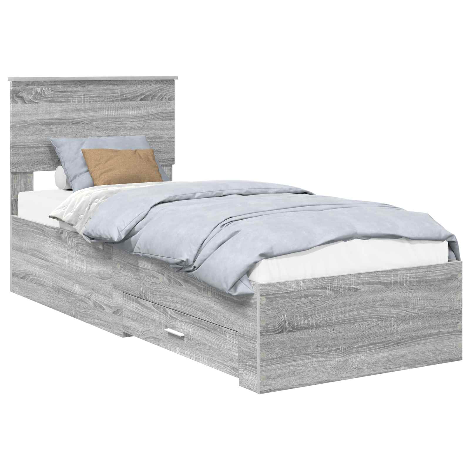 vidaXL Ramka łóżka Z zagłówkiem Szary Sonoma i srebro 75 x 190 cm
