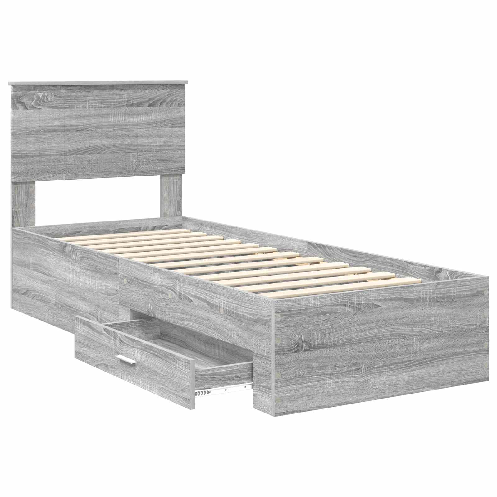 vidaXL Ramka łóżka Z zagłówkiem Szary Sonoma i srebro 75 x 190 cm