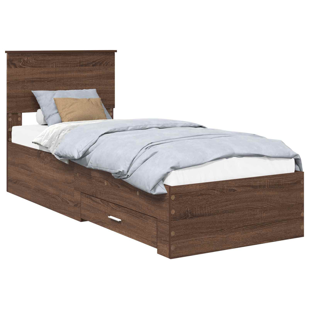vidaXL Ramka łóżka Z zagłówkiem Brązowy dąb i srebro 75 x 190 cm