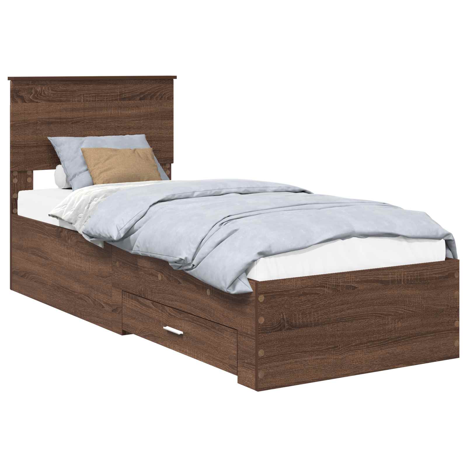 vidaXL Ramka łóżka Z zagłówkiem Brązowy dąb i srebro 75 x 190 cm