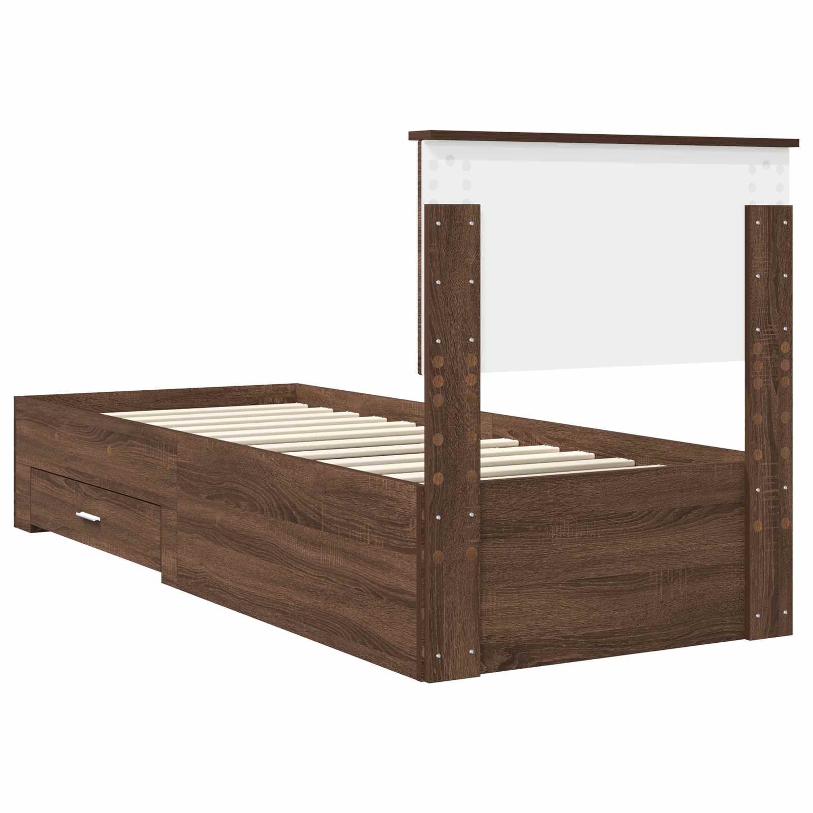 vidaXL Ramka łóżka Z zagłówkiem Brązowy dąb i srebro 75 x 190 cm