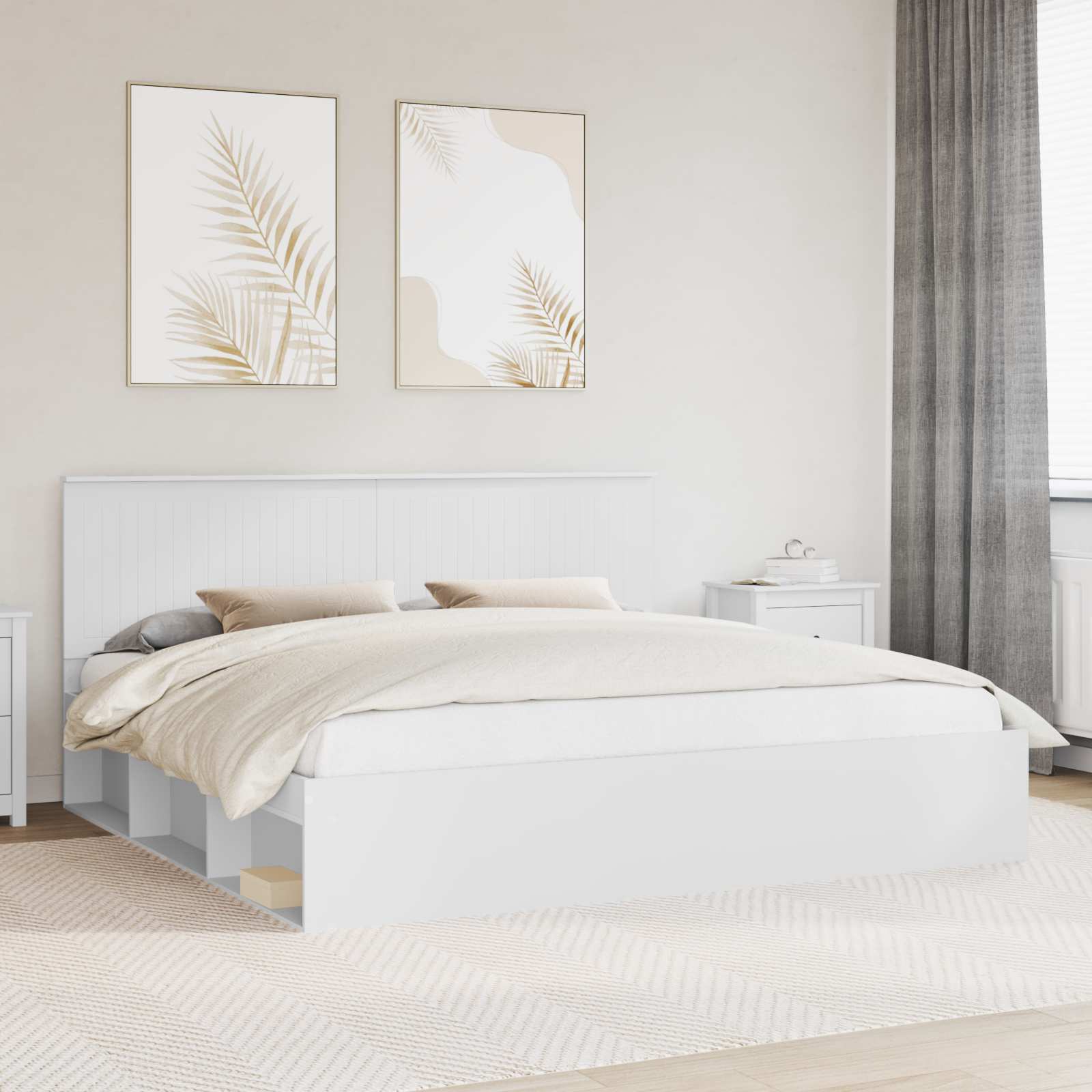 vidaXL Ramka łóżka Z zagłówkiem Biały 200 x 200 cm Lite drewno sosnowe