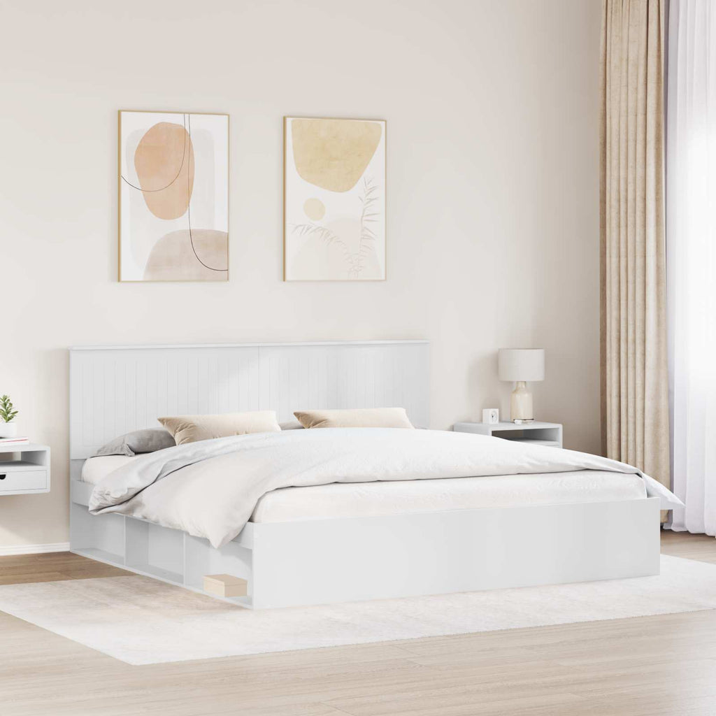 vidaXL Ramka łóżka Z zagłówkiem Biały 200 x 200 cm Lite drewno sosnowe