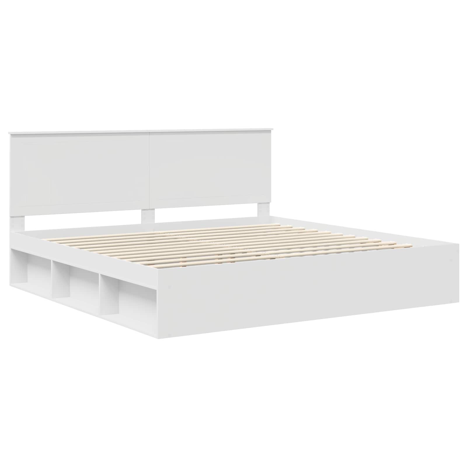 vidaXL Ramka łóżka Z zagłówkiem Biały 200 x 200 cm Lite drewno sosnowe