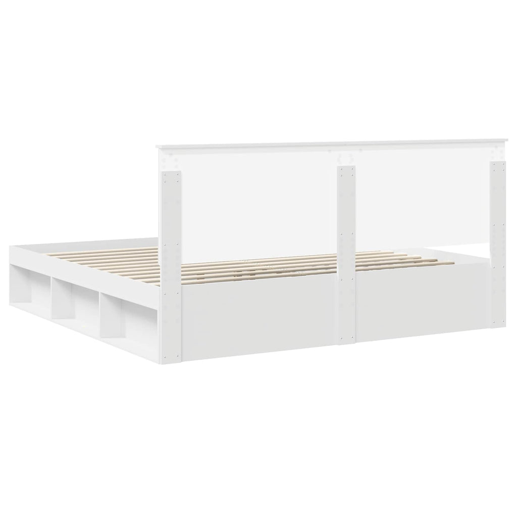 vidaXL Ramka łóżka Z zagłówkiem Biały 200 x 200 cm Lite drewno sosnowe