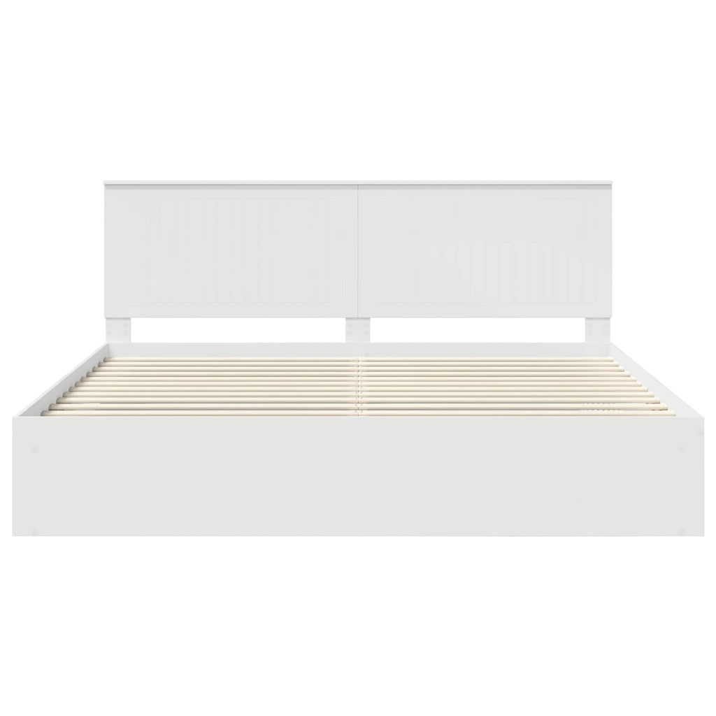 vidaXL Ramka łóżka Z zagłówkiem Biały 200 x 200 cm Lite drewno sosnowe