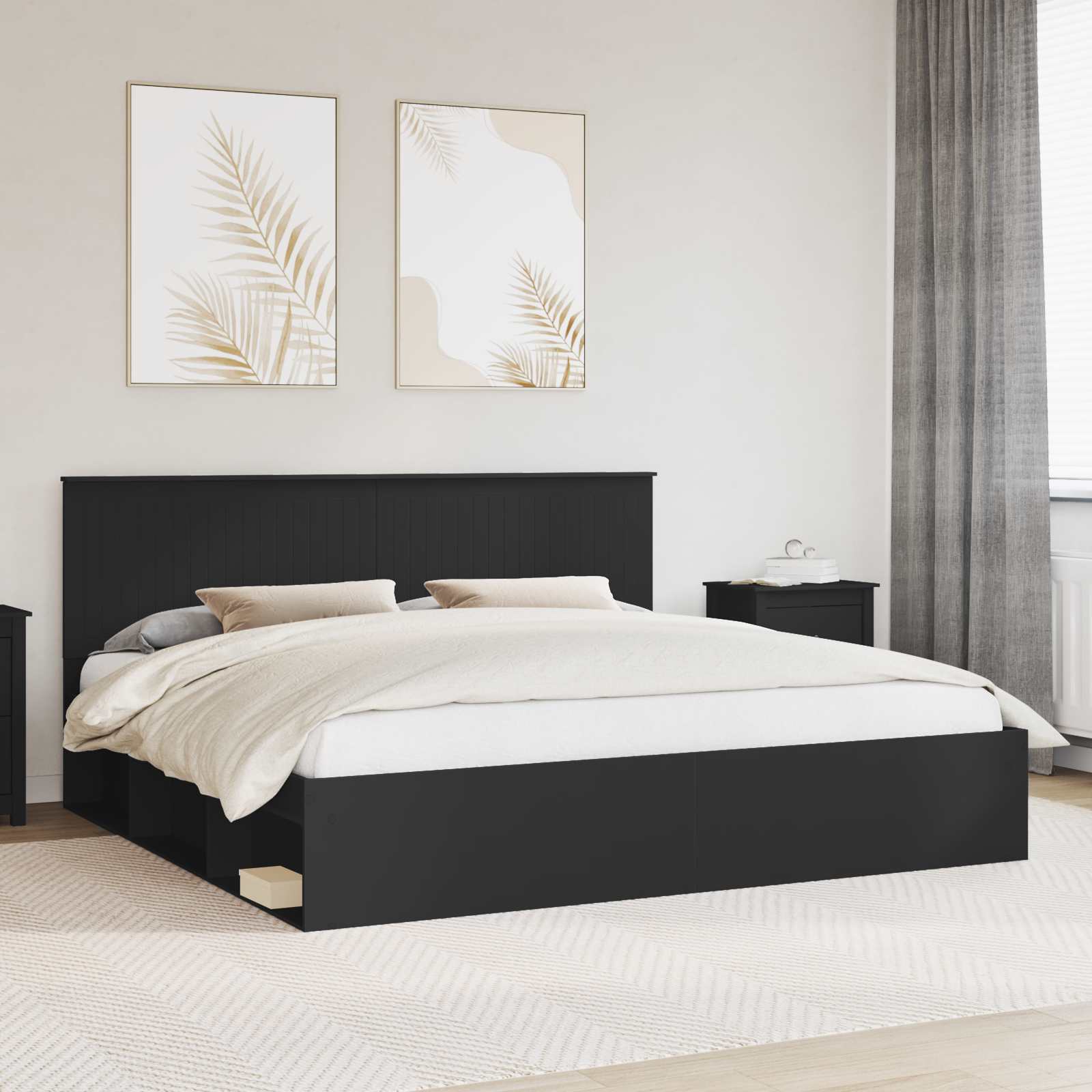 vidaXL Ramka łóżka Czarny 200 x 200 cm Lite drewno sosnowe