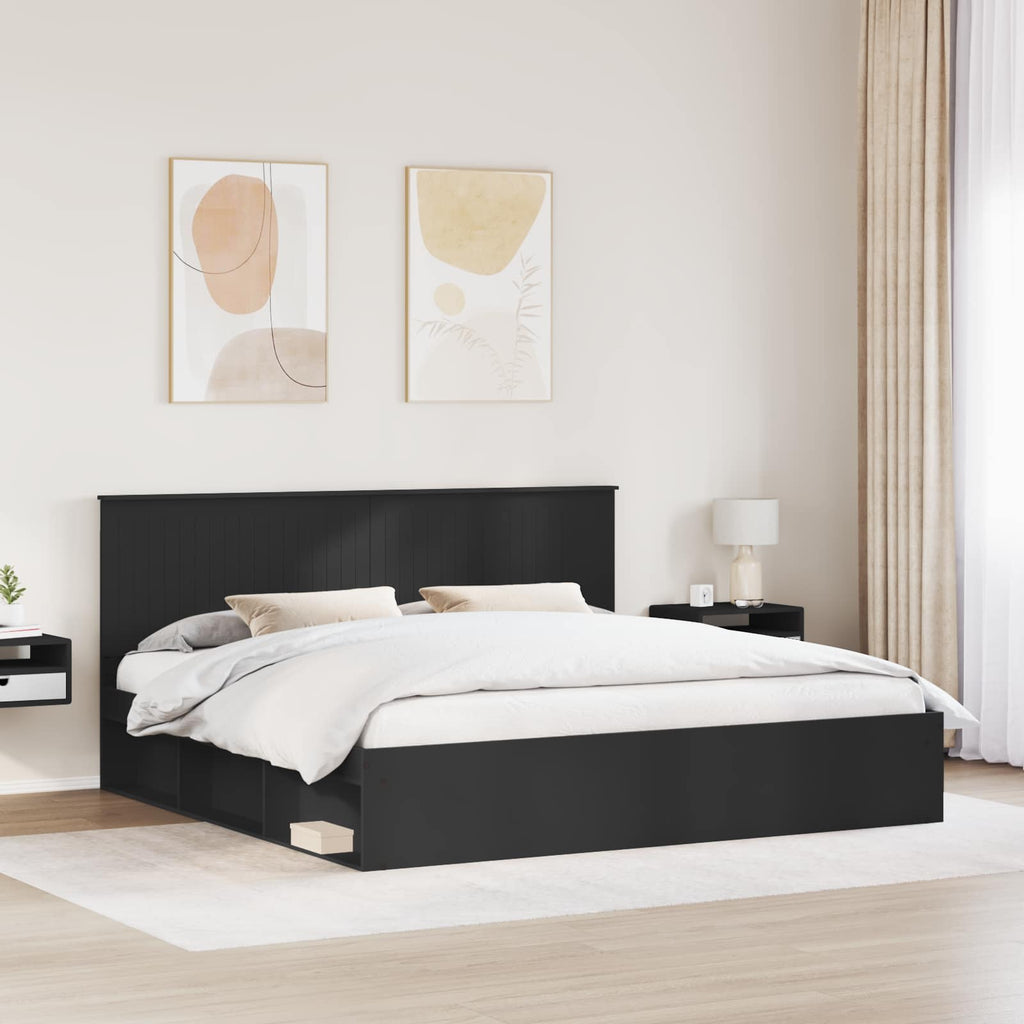 vidaXL Ramka łóżka Czarny 200 x 200 cm Lite drewno sosnowe