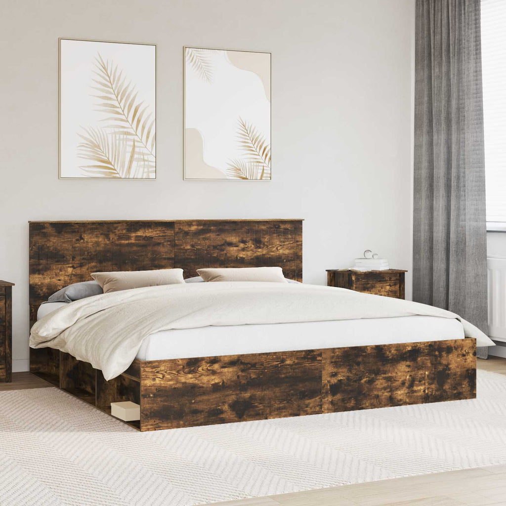 vidaXL Ramka łóżka Dąb wędzony 200 x 200 cm Lite drewno sosnowe