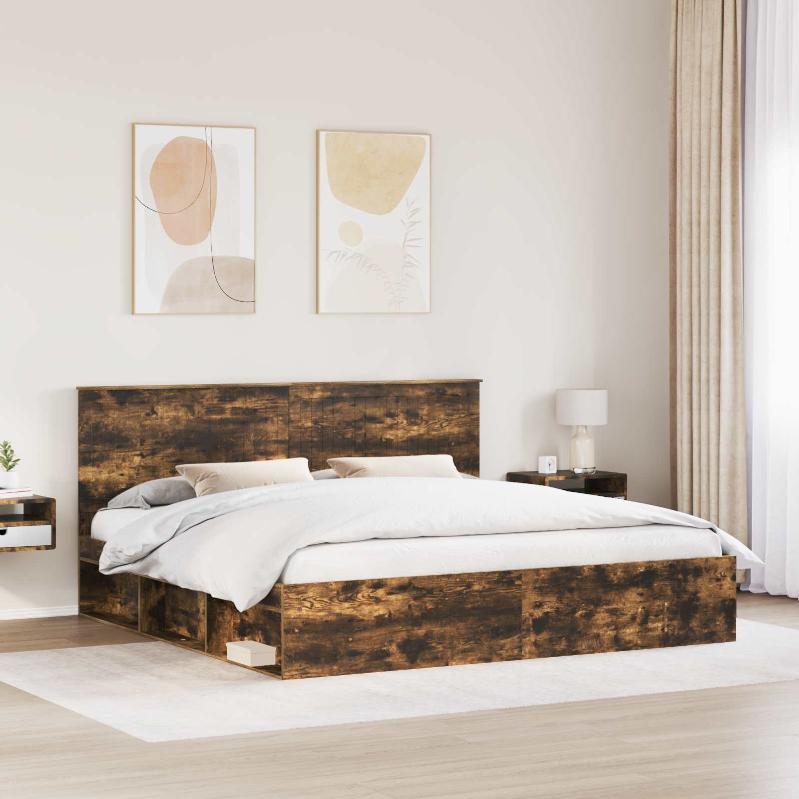 vidaXL Ramka łóżka Dąb wędzony 200 x 200 cm Lite drewno sosnowe