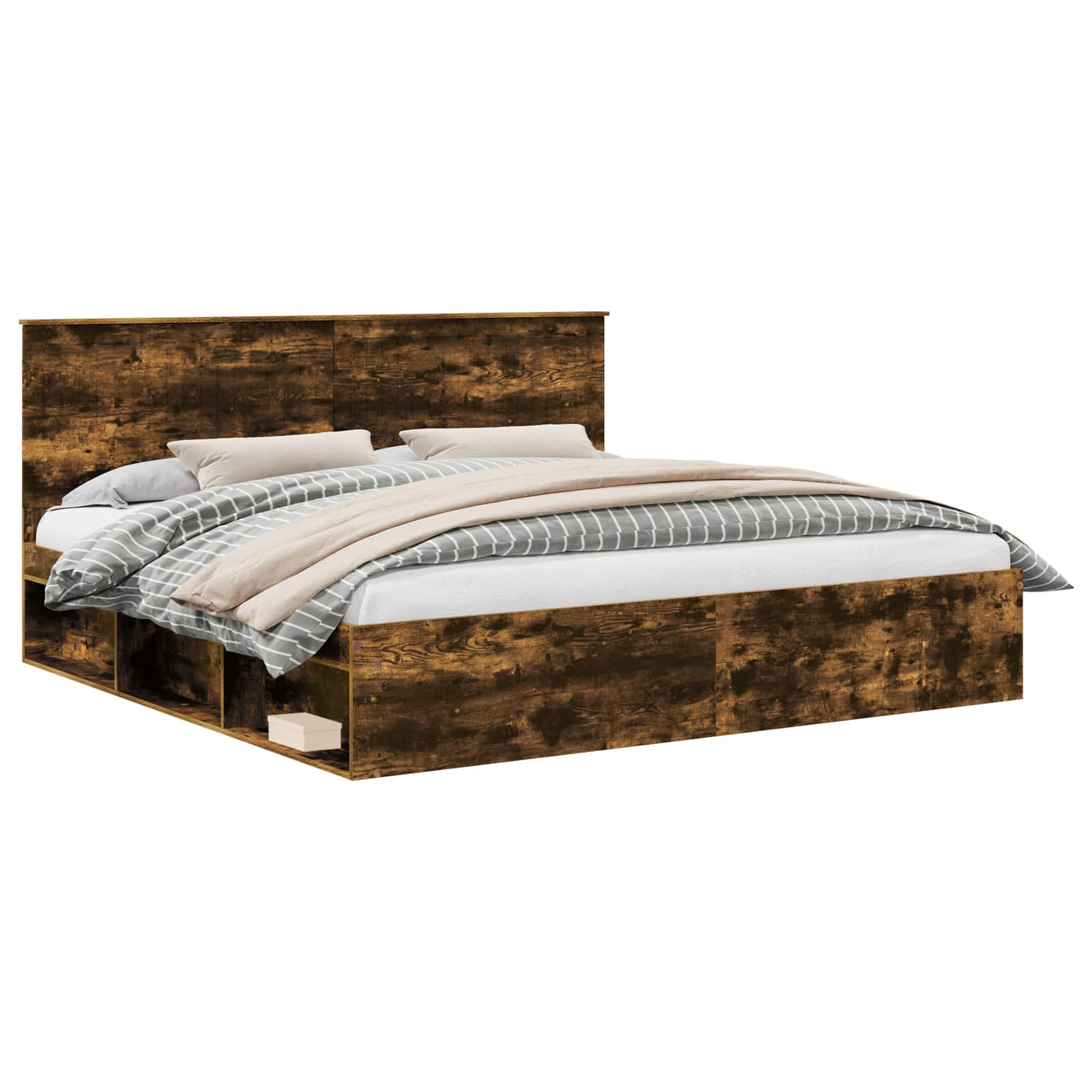 vidaXL Ramka łóżka Dąb wędzony 200 x 200 cm Lite drewno sosnowe