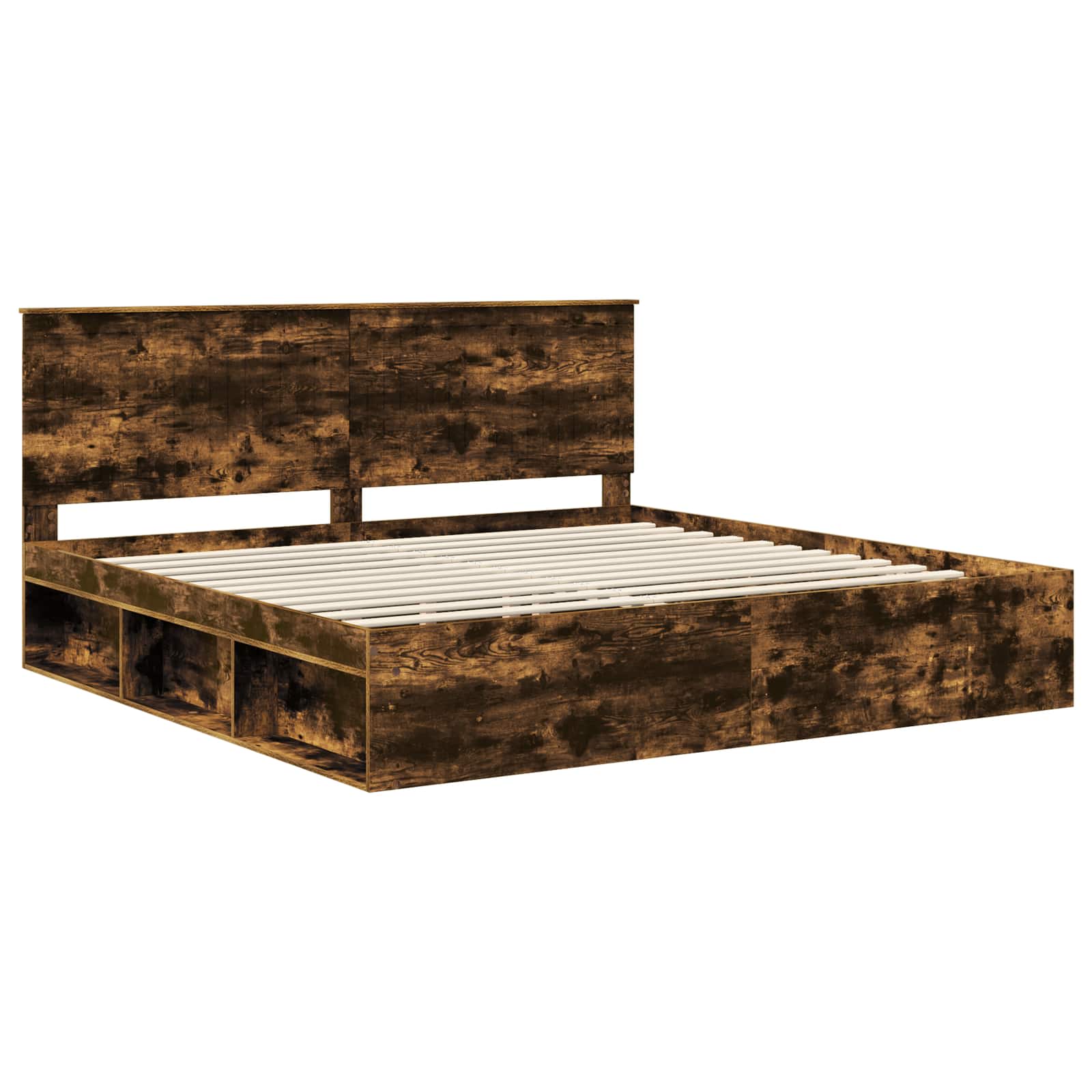 vidaXL Ramka łóżka Dąb wędzony 200 x 200 cm Lite drewno sosnowe