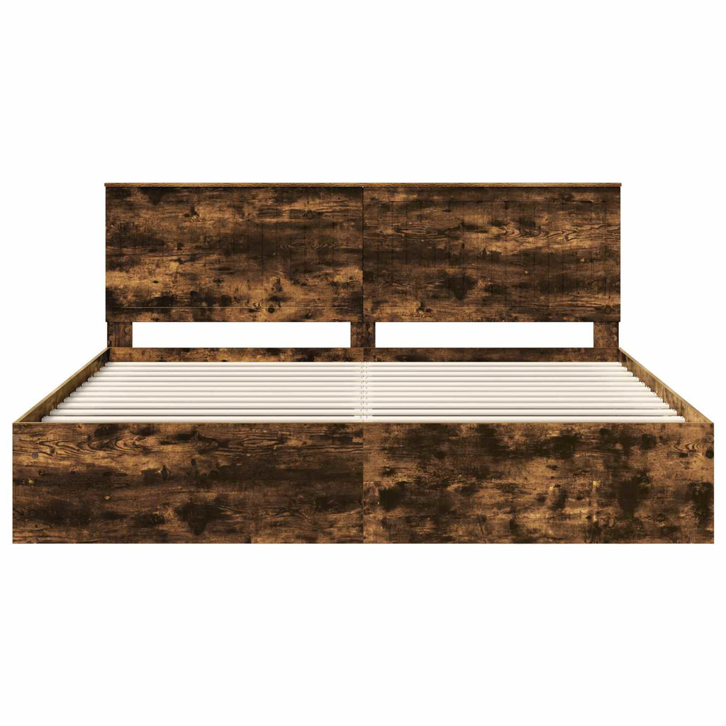 vidaXL Ramka łóżka Dąb wędzony 200 x 200 cm Lite drewno sosnowe