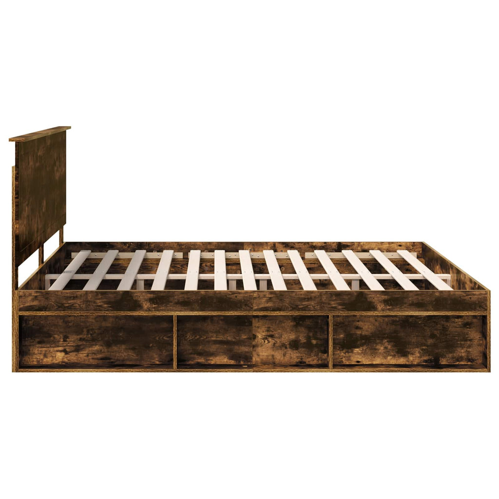 vidaXL Ramka łóżka Dąb wędzony 200 x 200 cm Lite drewno sosnowe