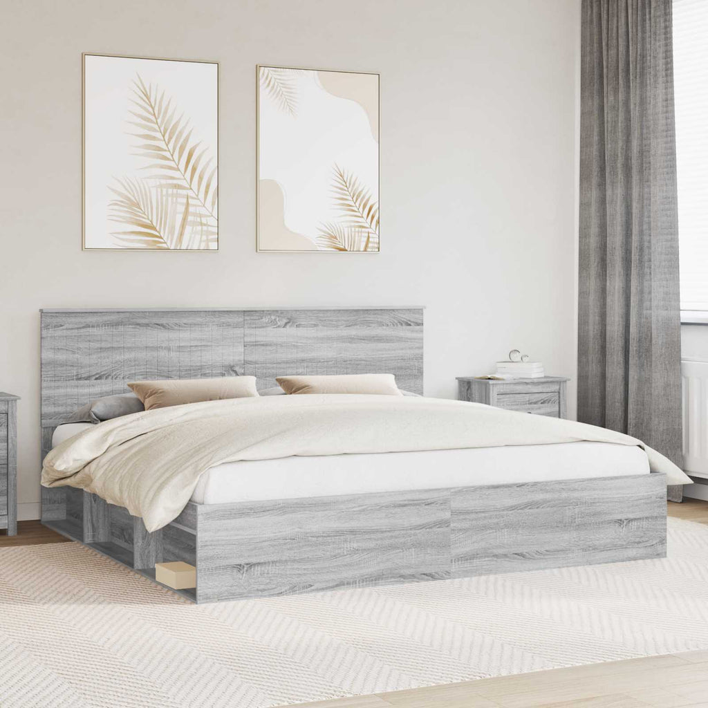 vidaXL Ramka łóżka Szary Sonoma 200 x 200 cm Lite drewno sosnowe