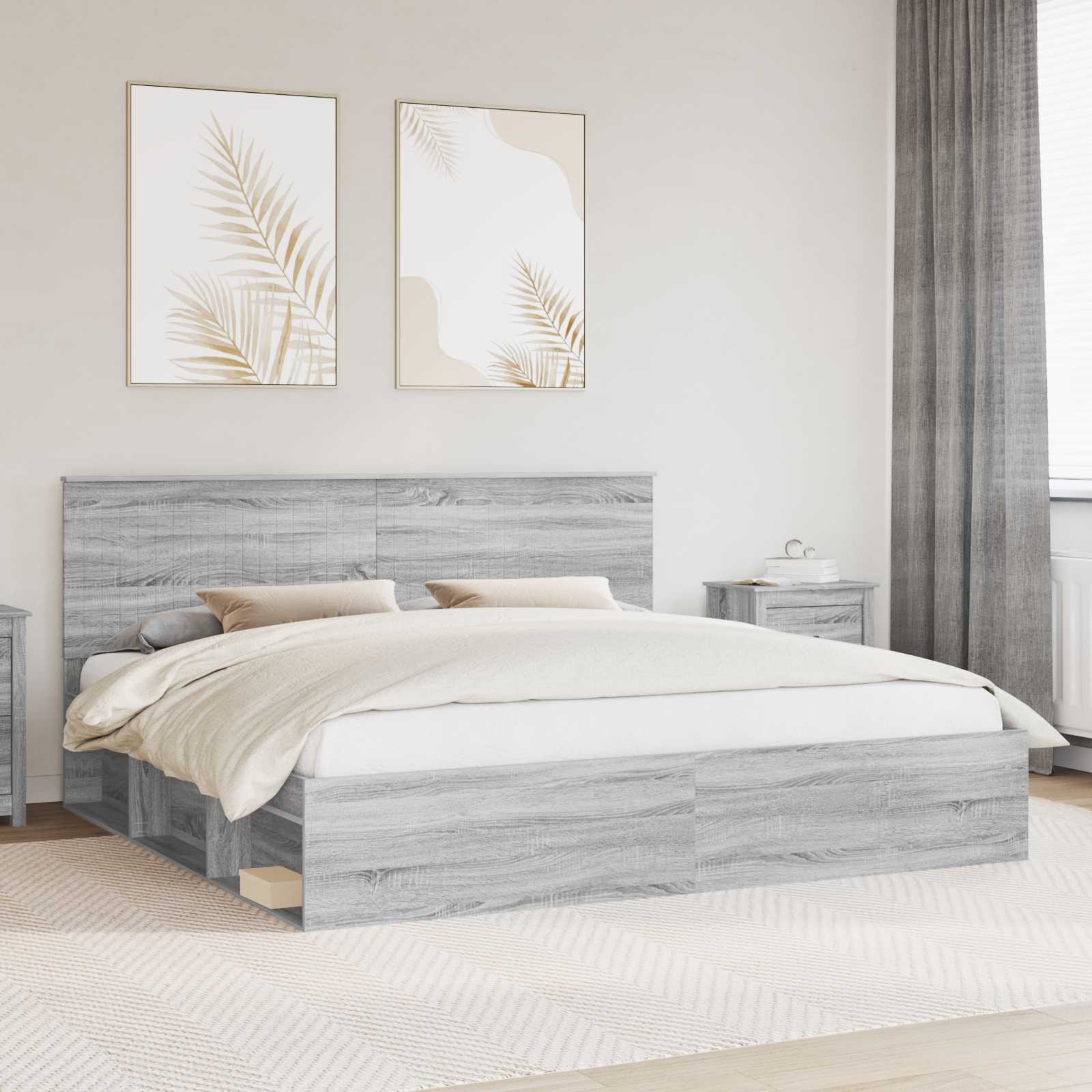 vidaXL Ramka łóżka Szary Sonoma 200 x 200 cm Lite drewno sosnowe