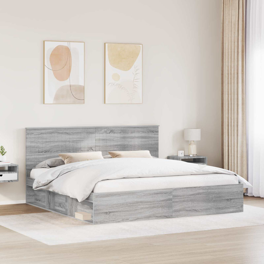 vidaXL Ramka łóżka Szary Sonoma 200 x 200 cm Lite drewno sosnowe