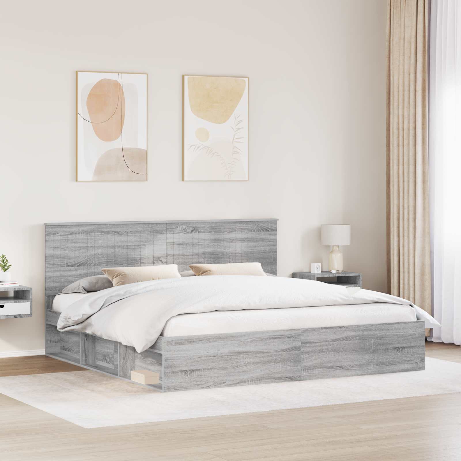 vidaXL Ramka łóżka Szary Sonoma 200 x 200 cm Lite drewno sosnowe