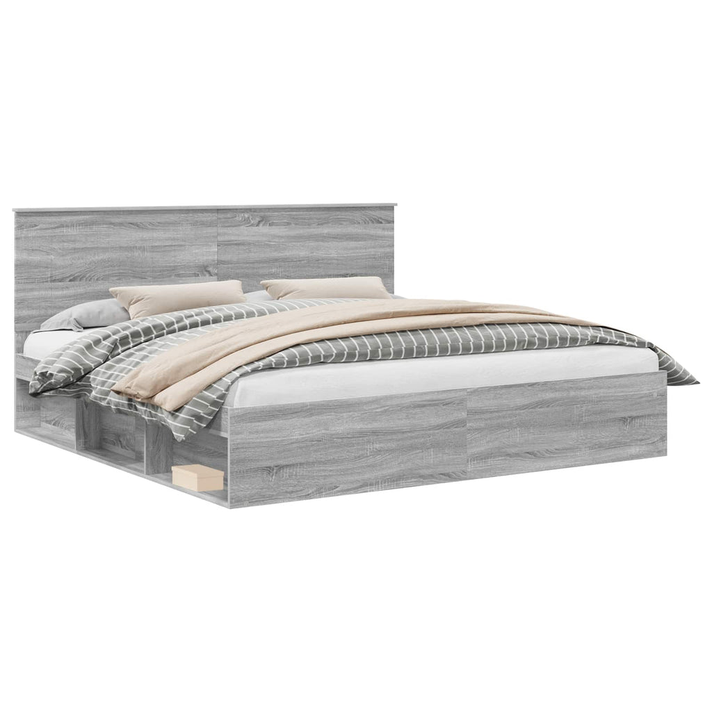 vidaXL Ramka łóżka Szary Sonoma 200 x 200 cm Lite drewno sosnowe