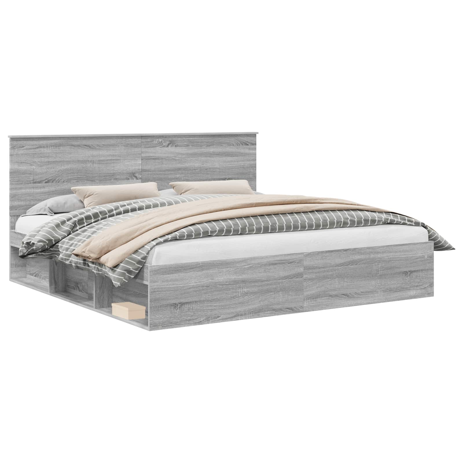 vidaXL Ramka łóżka Szary Sonoma 200 x 200 cm Lite drewno sosnowe