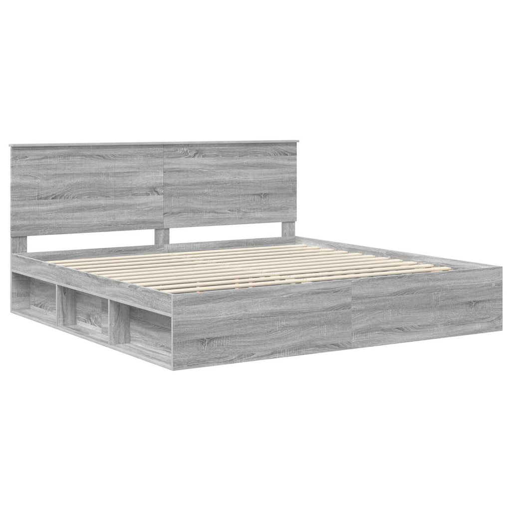 vidaXL Ramka łóżka Szary Sonoma 200 x 200 cm Lite drewno sosnowe