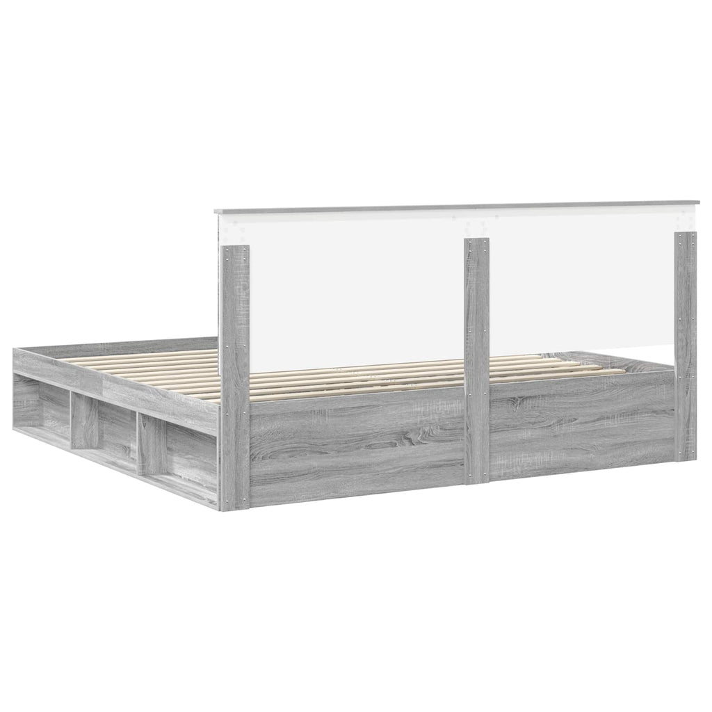 vidaXL Ramka łóżka Szary Sonoma 200 x 200 cm Lite drewno sosnowe