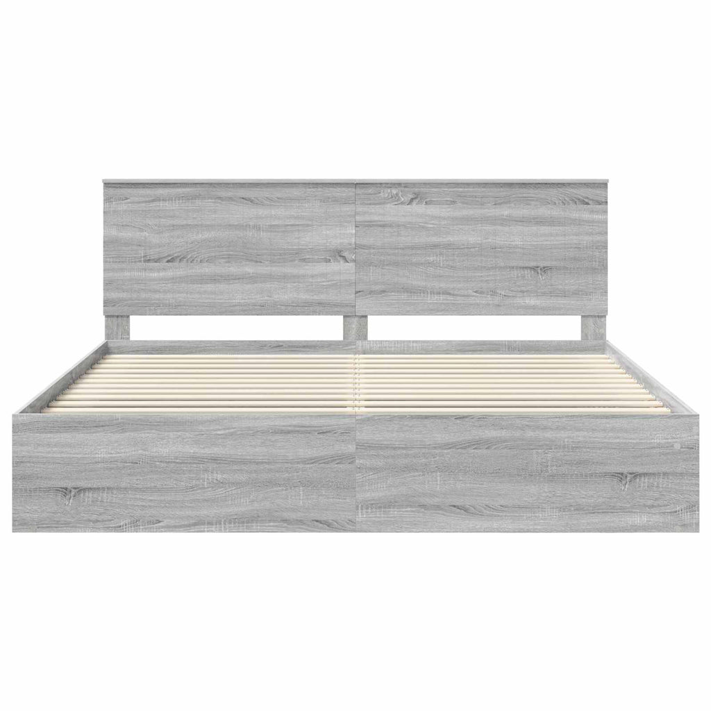 vidaXL Ramka łóżka Szary Sonoma 200 x 200 cm Lite drewno sosnowe