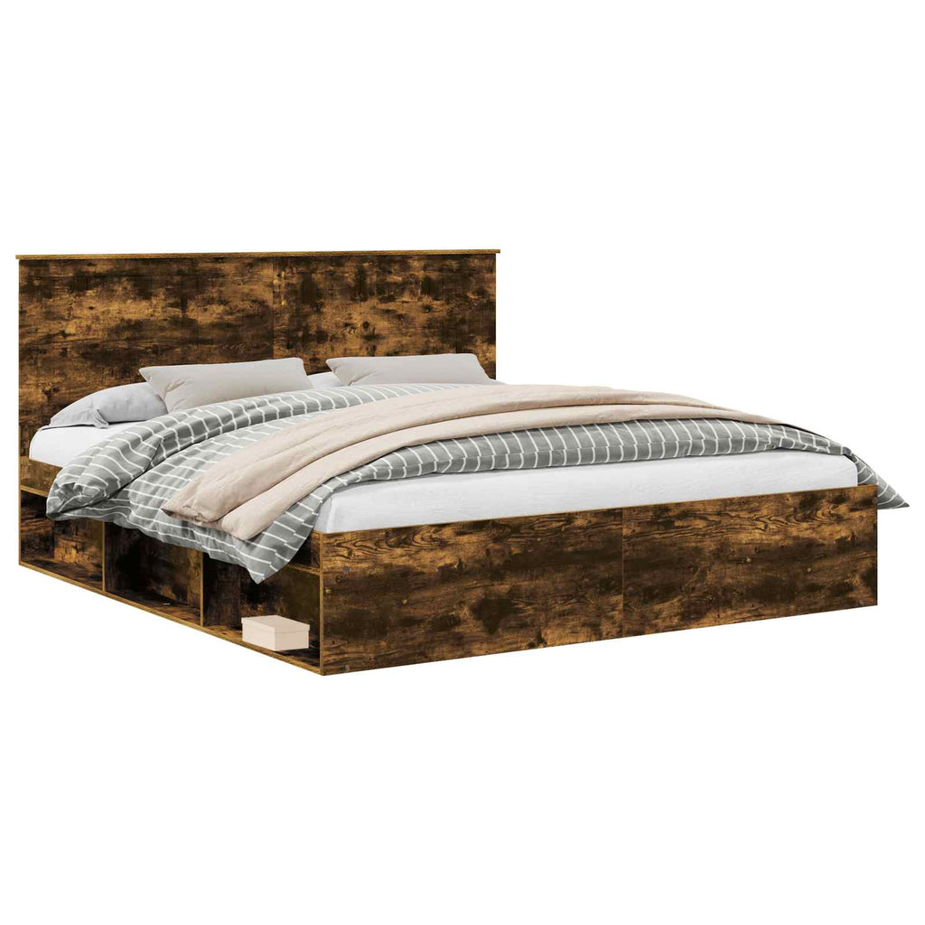 vidaXL Ramka łóżka Dąb wędzony 180 x 200 cm Lite drewno sosnowe