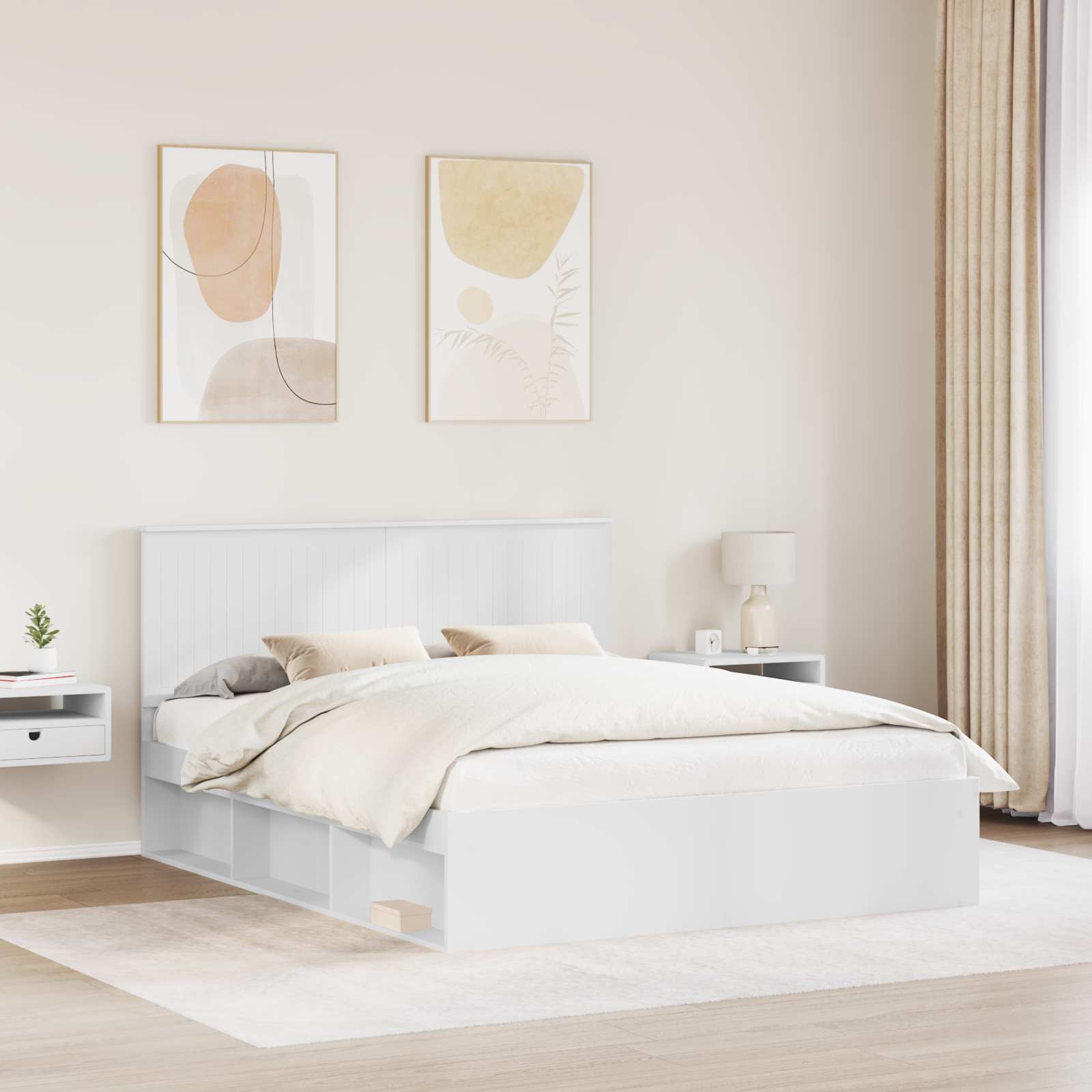 vidaXL Ramka łóżka Z zagłówkiem Biały 160 x 200 cm Lite drewno sosnowe