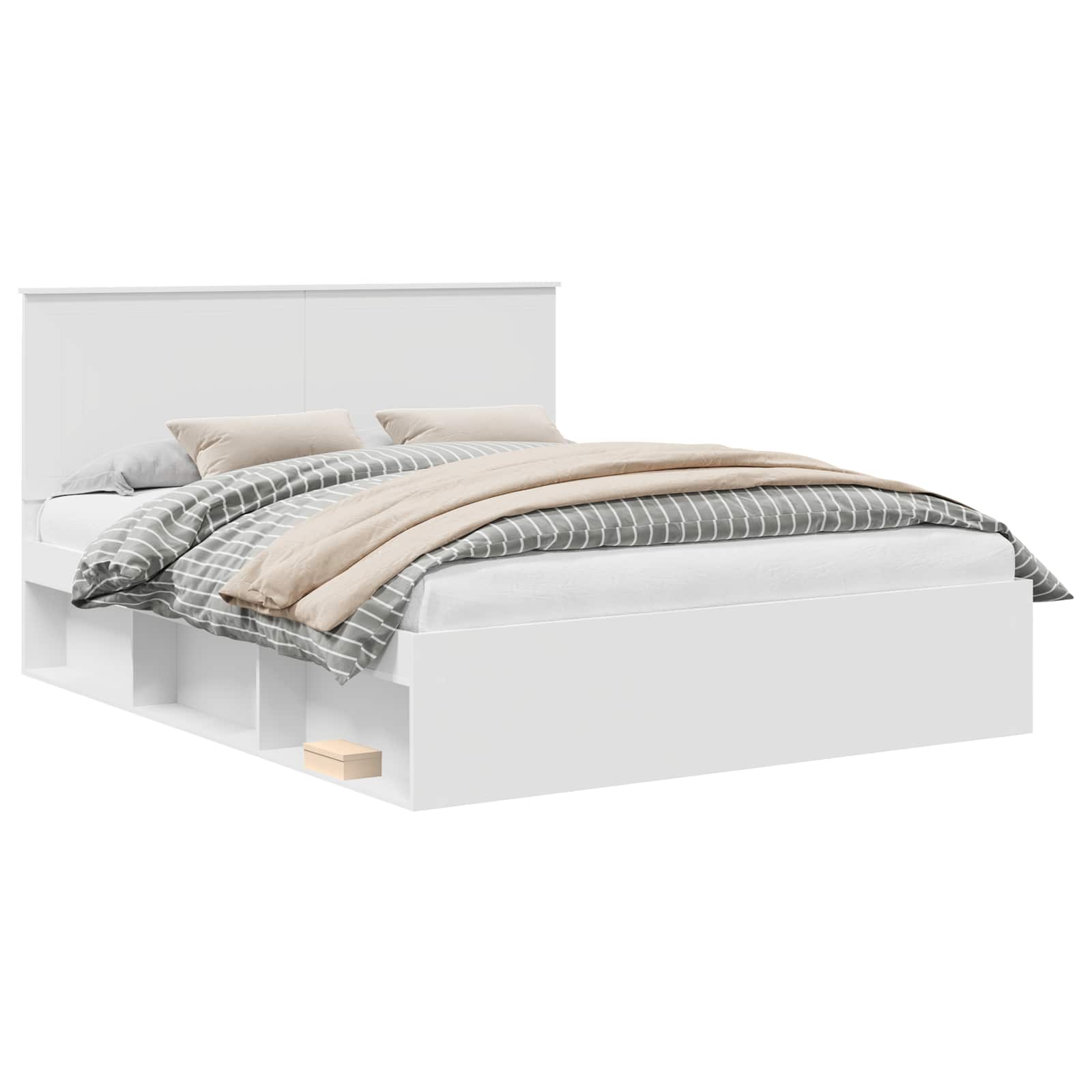 vidaXL Ramka łóżka Z zagłówkiem Biały 160 x 200 cm Lite drewno sosnowe