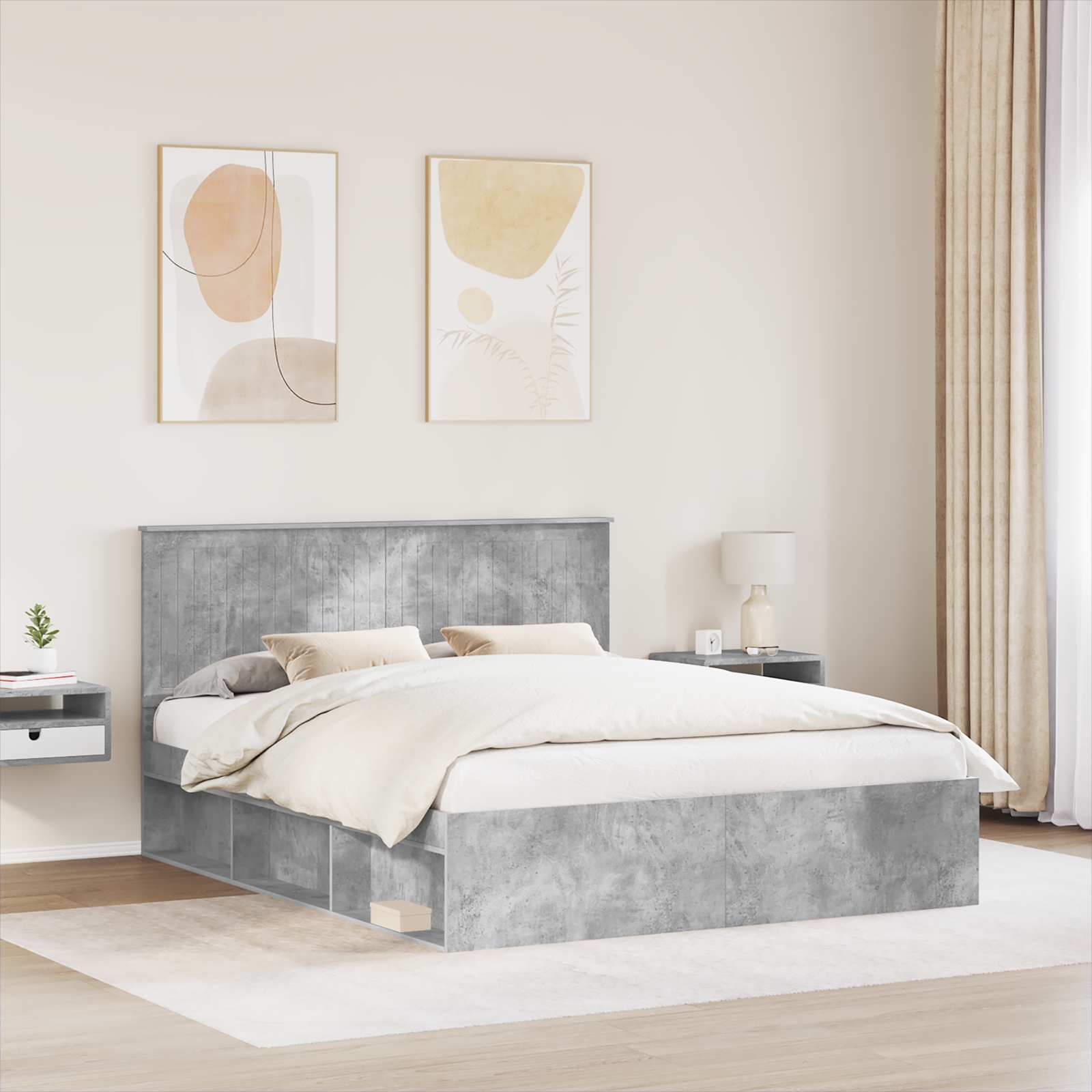 vidaXL Ramka łóżka Betonowy 160 x 200 cm Lite drewno sosnowe