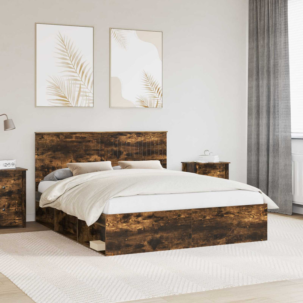 vidaXL Ramka łóżka Dąb wędzony 160 x 200 cm Lite drewno sosnowe