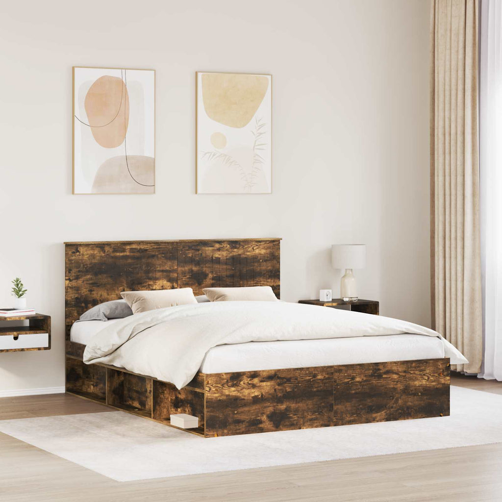 vidaXL Ramka łóżka Dąb wędzony 160 x 200 cm Lite drewno sosnowe