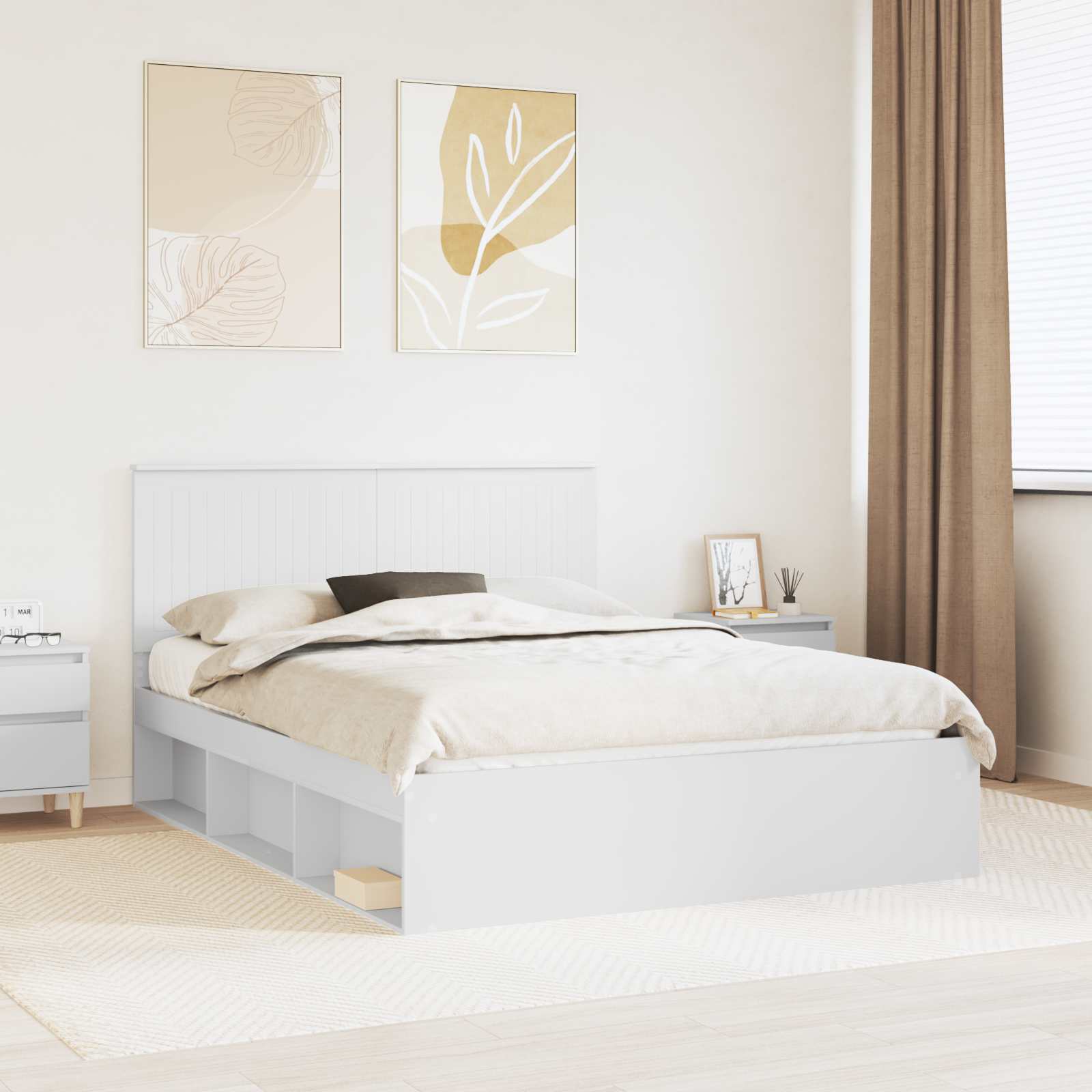 vidaXL Ramka łóżka Z zagłówkiem Biały 150 x 200 cm Lite drewno sosnowe
