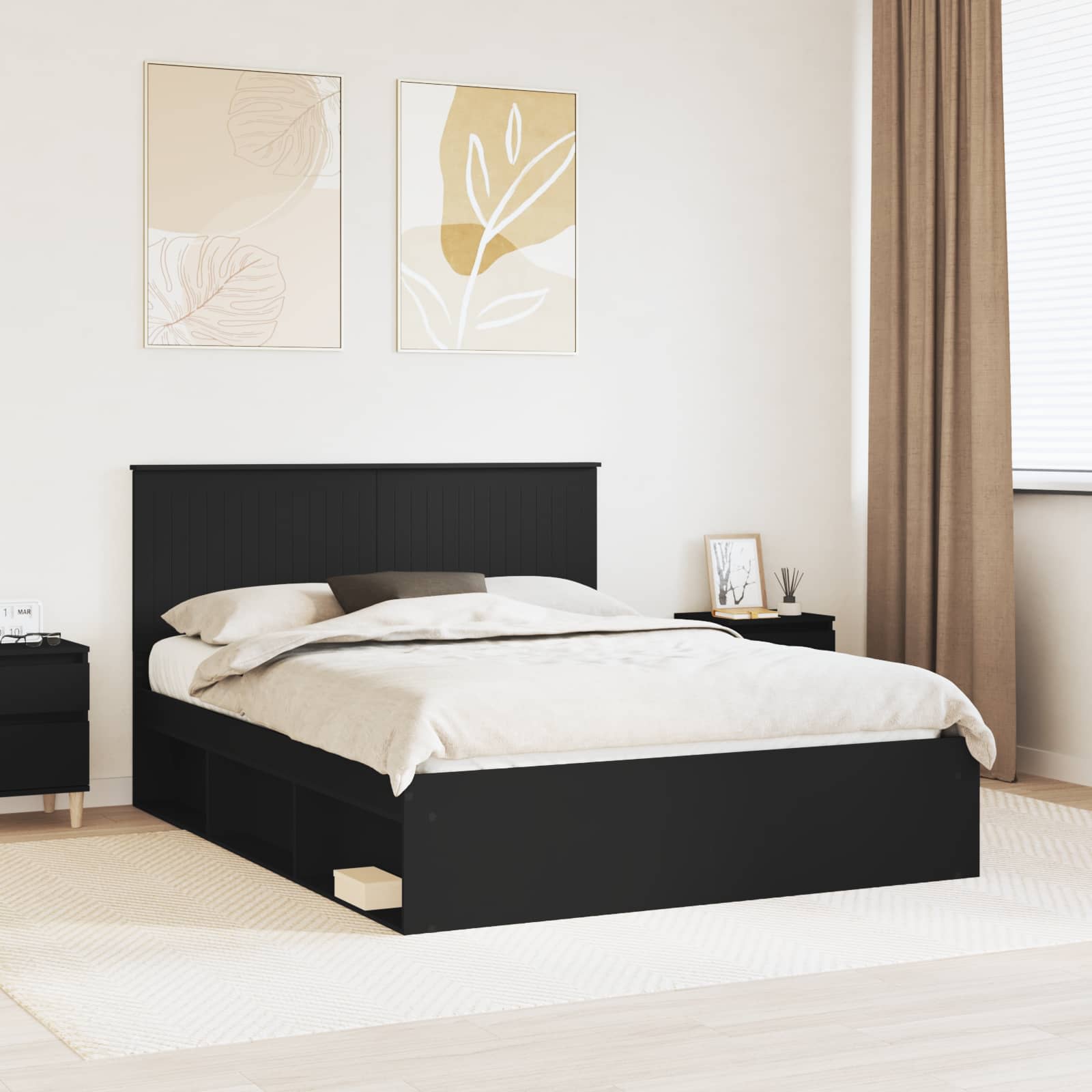 vidaXL Ramka łóżka Czarny 150 x 200 cm Lite drewno sosnowe