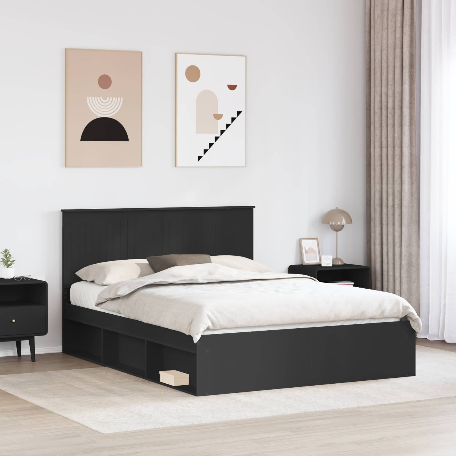 vidaXL Ramka łóżka Czarny 150 x 200 cm Lite drewno sosnowe