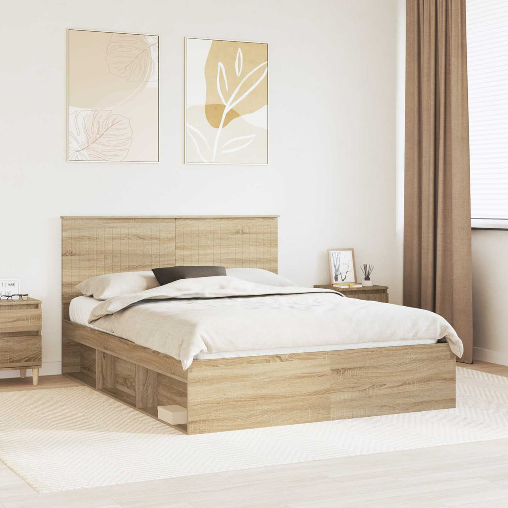 vidaXL Ramka łóżka Dąb Sonoma 150 x 200 cm Lite drewno sosnowe