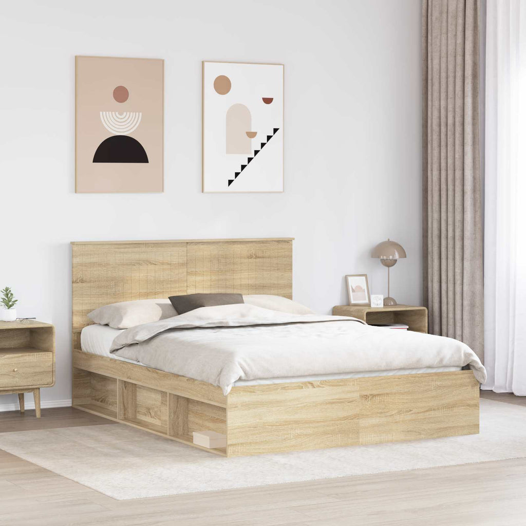 vidaXL Ramka łóżka Dąb Sonoma 150 x 200 cm Lite drewno sosnowe