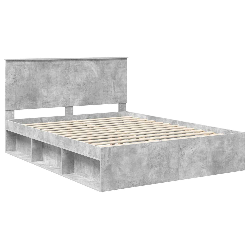vidaXL Ramka łóżka Szary beton 150 x 200 cm Lite drewno sosnowe