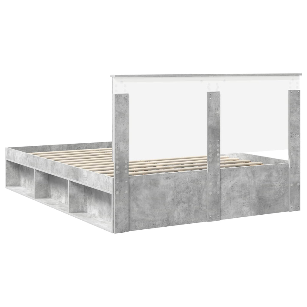 vidaXL Ramka łóżka Szary beton 150 x 200 cm Lite drewno sosnowe