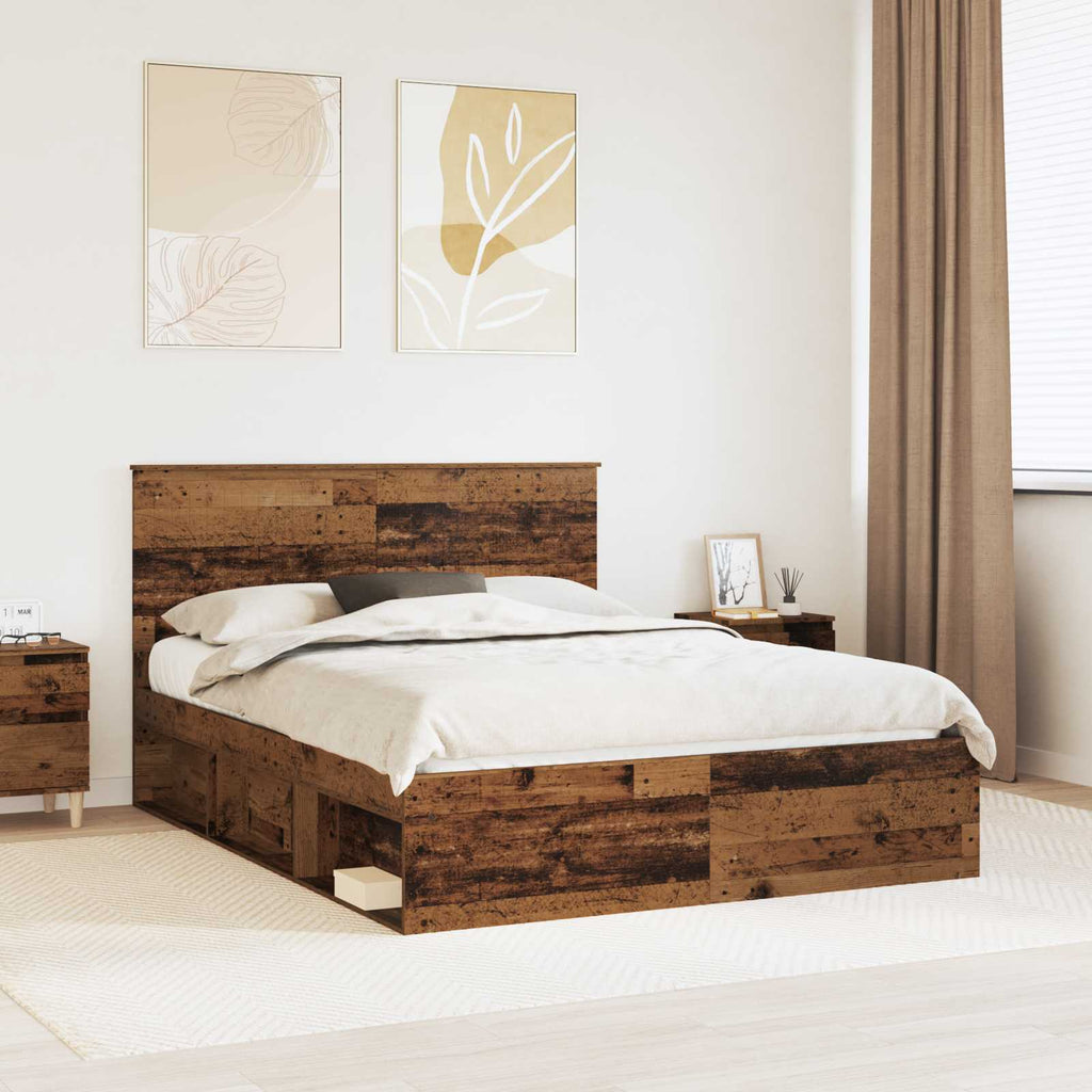 vidaXL Ramka łóżka Stare drewno 150 x 200 cm Lite drewno sosnowe