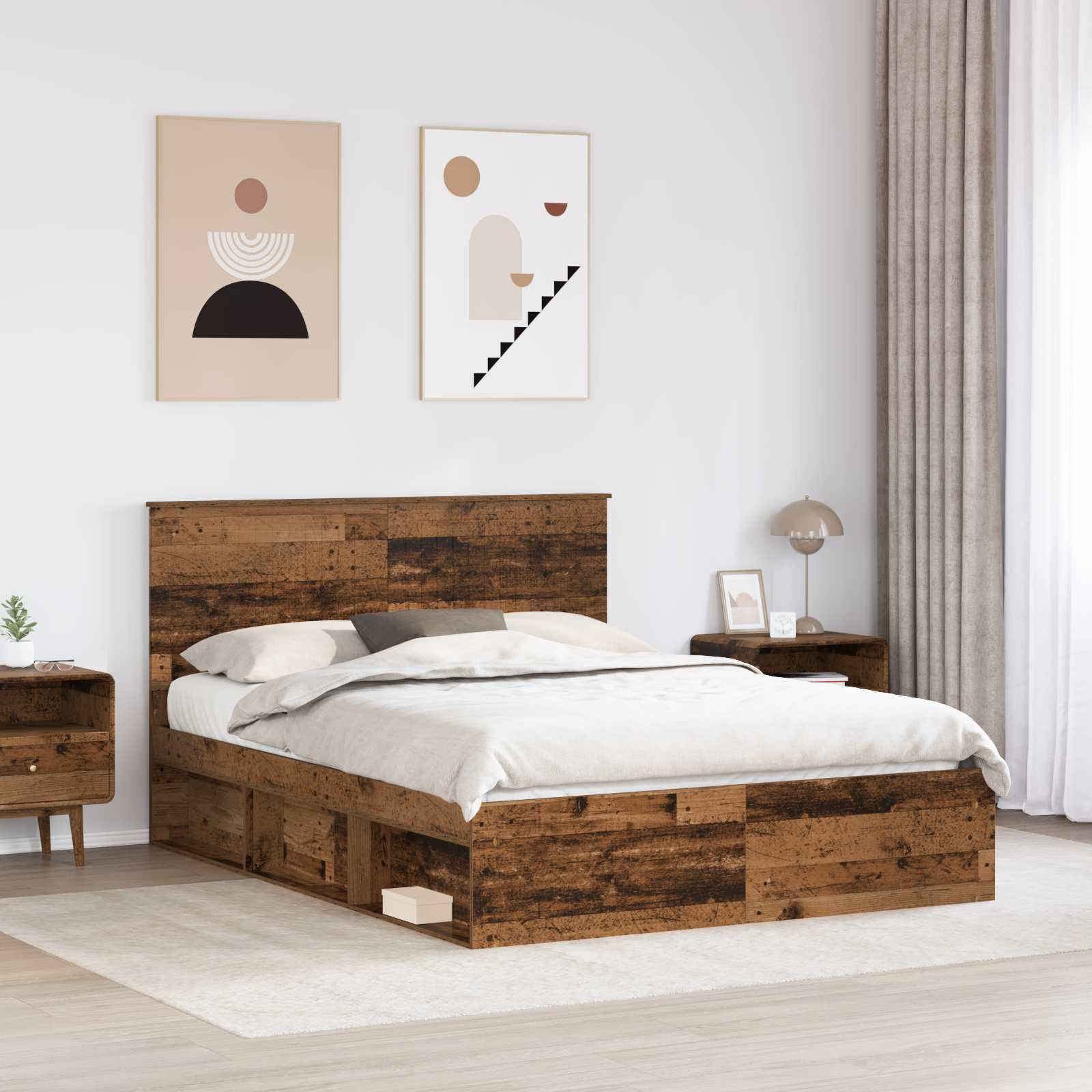 vidaXL Ramka łóżka Stare drewno 150 x 200 cm Lite drewno sosnowe