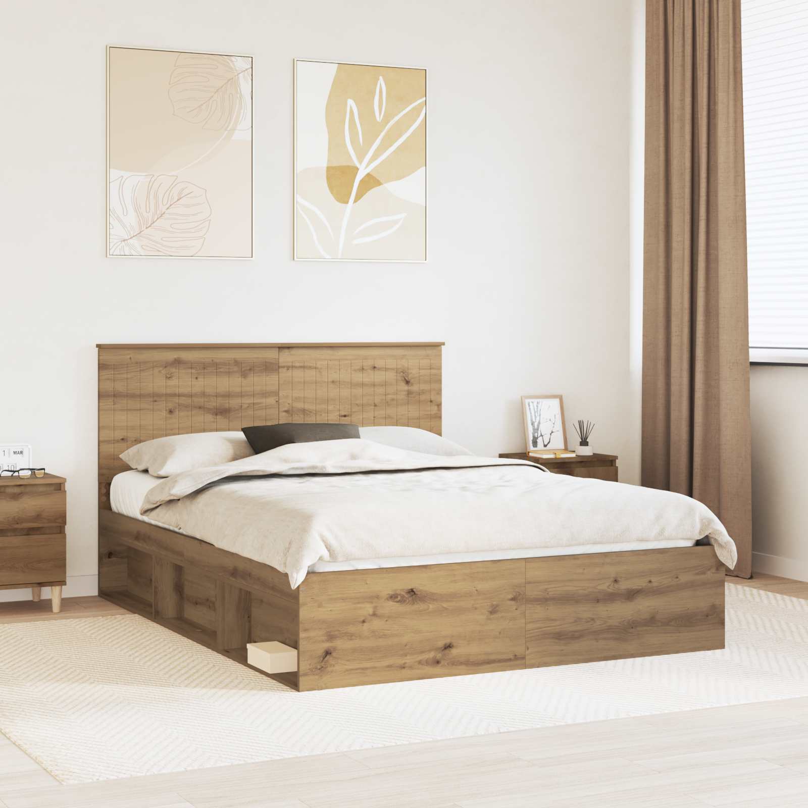 vidaXL Ramka łóżka Dąb rzemieślniczy 150 x 200 cm Lite drewno sosnowe