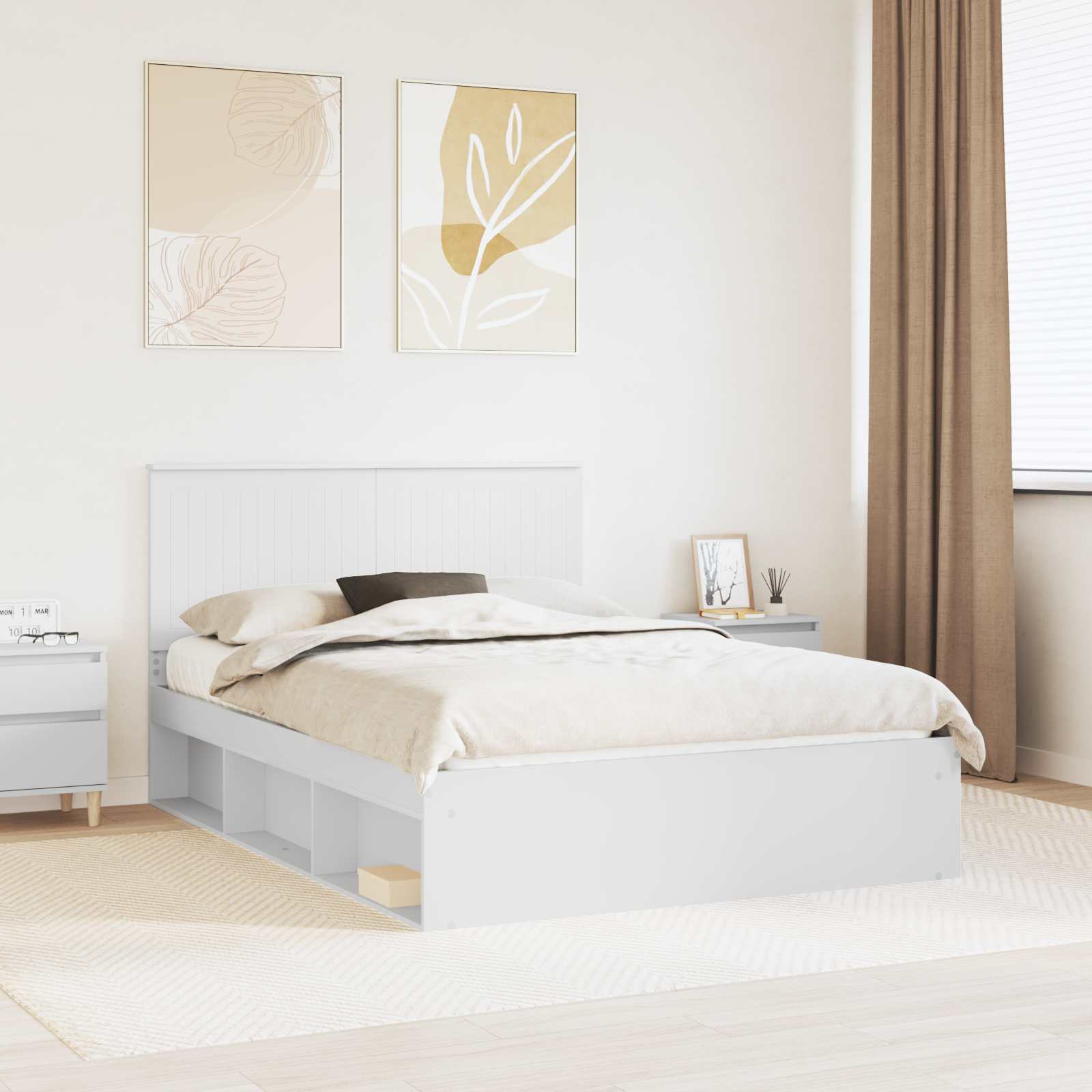 vidaXL Ramka łóżka Z zagłówkiem Biały 140 x 200 cm Lite drewno sosnowe